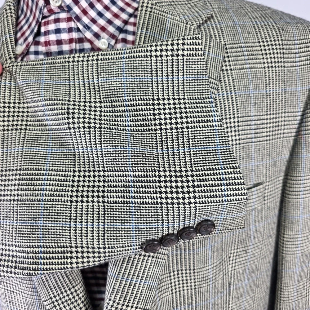 Lauren Ralph Lauren Men's Sport Coat Blazer Two Button Beige Plaid Silk Wool 48R